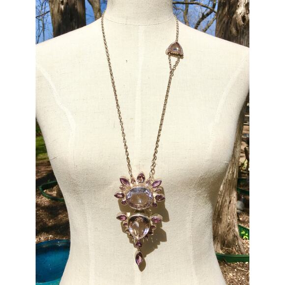 Pink Amethyst Hand Forged Sterling Silver Statement Necklace 18.5” drop. - Picture 1 of 11